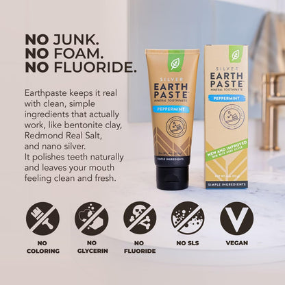 Redmond Earthpaste with Silver - Natural Non-Fluoride Toothpaste, 4 Ounce Tube (Peppermint)
