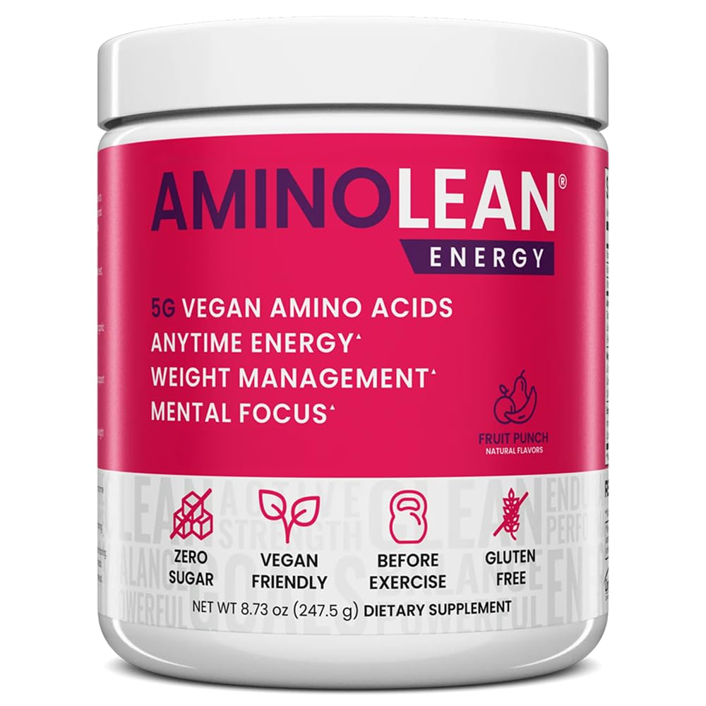 AminoLean Pre Workout Powder & Natural Amino Energy with Vegan BCAA + EAA | Jitter-Free Preworkout Energy from Green Tea + Amino Acids & Weight Management for Women & Men - Vegan, Zero Sugar, No Crash
