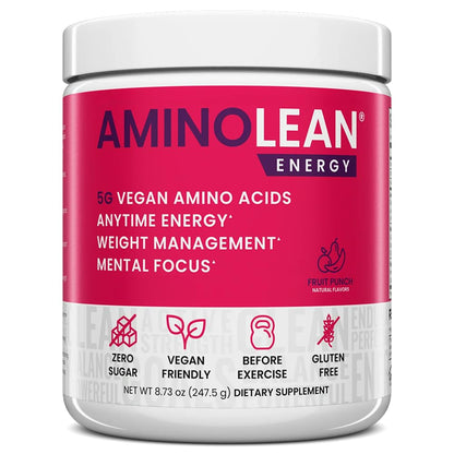 AminoLean Pre Workout Powder & Natural Amino Energy with Vegan BCAA + EAA | Jitter-Free Preworkout Energy from Green Tea + Amino Acids & Weight Management for Women & Men - Vegan, Zero Sugar, No Crash