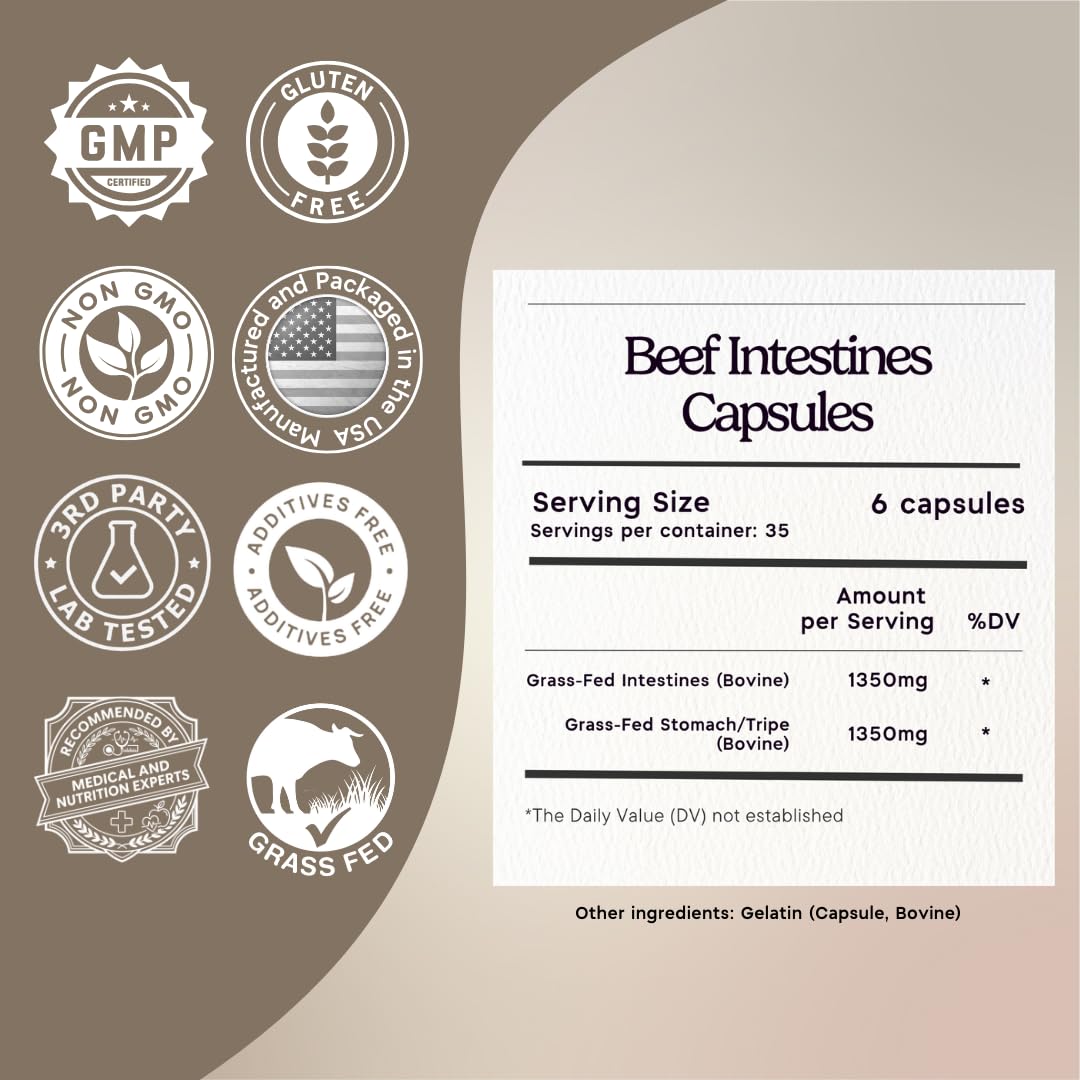 Zen Principle Grass Fed Beef Intestines with Stomach (Tripe) Supplement, Supports Digestive Health and Gut Balance, Supports Acid Reflux Balance, Natural Intestine Wellness, 2-Pack, 420 Capsules.