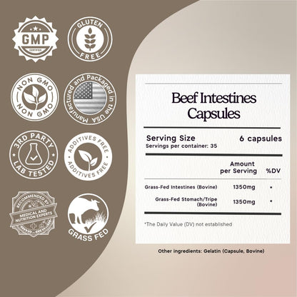 Zen Principle Grass Fed Beef Intestines with Stomach (Tripe) Supplement, Supports Digestive Health and Gut Balance, Supports Acid Reflux Balance, Natural Intestine Wellness, 2-Pack, 420 Capsules.