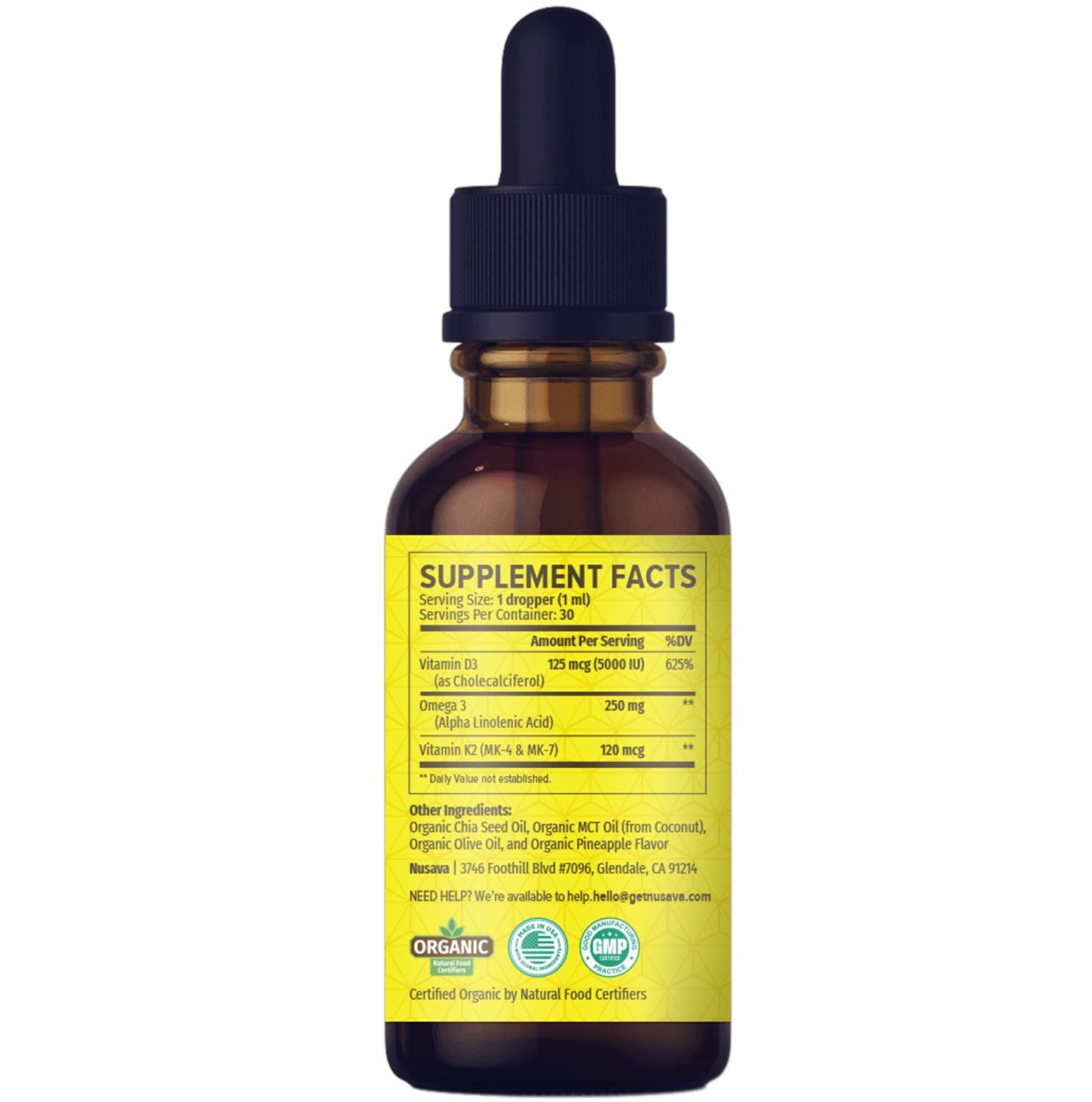 (2 Pack) Organic Vitamin D3 K2 Drops with MCT Oil & Omega 3 - Liquid Vitamin D3 5000 IU - K2 D3 Vitamin Supplement - Vitamin D Drops for Women & Men - No Fillers, Non-GMO, GMP, Unflavored (2 Fl Oz)