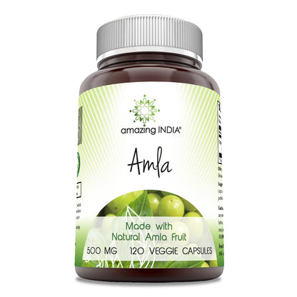 Amazing India Amla (Made with Natural Amla Fruit) 500 Mg 120 Veggie Capsules Supplement - Non-GMO, Gluten Free