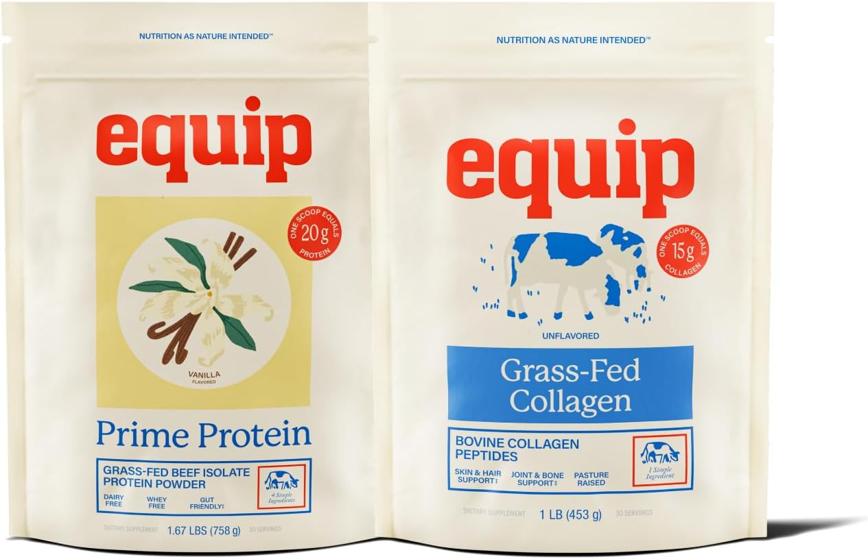 Equip Foods Prime Protein Powder Vanilla & Grass Fed Collagen Powder Unflavored