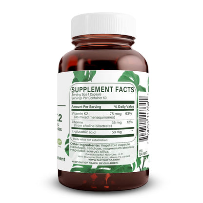 Natural Nutra Full Spectrum Vitamin K2 Supplement 75 mcg 60 Capsules | Supports Cardiovascular Health, Liver Function, Metabolic Health, Heart Health &Helps Promote Bone & Dental Health