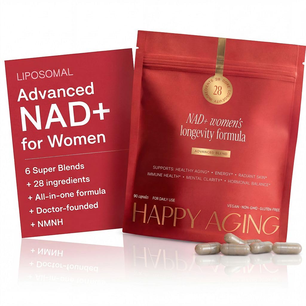 Happy Aging NAD+ Supplement for Women | NAD Booster with NMN, NMNH, NR, Resveratrol, CoQ10 – Supports Energy, Focus, Skin Glow & Daily Vitality, 30-Day Supply