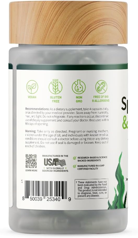 Snap Supplements USDA Organic Spirulina and Chlorella, 120 Vegan Capsules | Certified Organic Protein Rich Blue Green Algae Superfood Supplement for Energy and Immune Support, Non-GMO 30 Day-Supply