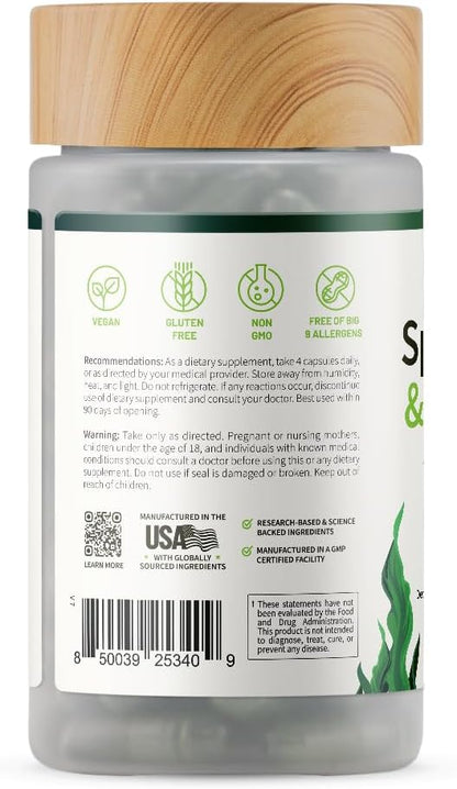 Snap Supplements USDA Organic Spirulina and Chlorella, 120 Vegan Capsules | Certified Organic Protein Rich Blue Green Algae Superfood Supplement for Energy and Immune Support, Non-GMO 30 Day-Supply