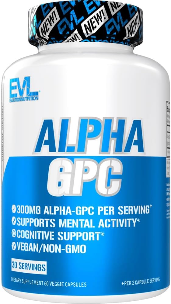 Nootropic Alpha GPC Supplement - Nootropics Brain Support Supplement Acetylcholine Precursor and Mood Support Nutrient - EVL Nutrition Alpha GPC 600mg per Serving for Cognitive Function (30 Servings)