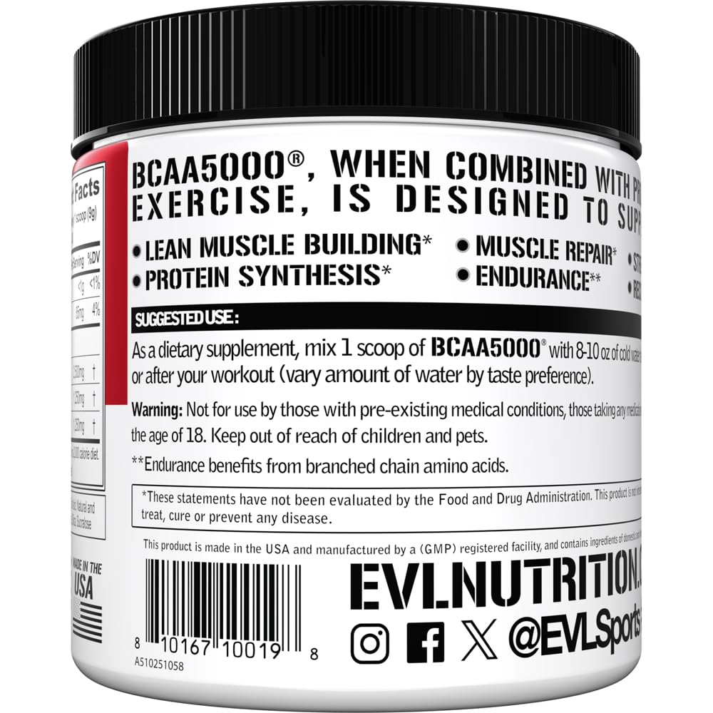 Evlution EVL BCAAs Amino Acids Powder - BCAA Powder Post Workout Recovery Drink and Stim Free Pre Workout Energy - 5g Branched Chain Amino Acids Supplement for Men - Cherry Limeade (Dye Free)