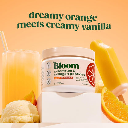 Bloom Nutrition Bovine Colostrum Powder, Orange Cream, 25 Servings | Gut Health, Immune Support, Hair Growth & Beauty Supplement, Gluten Free, Sugar Free