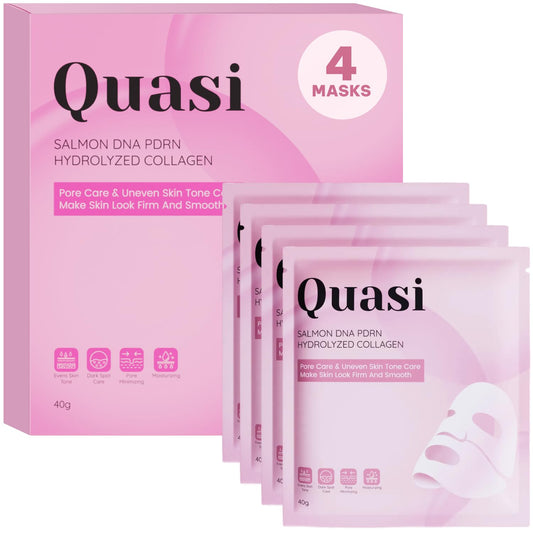 Quasi Salmon PDRN Collagen Mask – Korean Skin care Gel Face Mask for Hydration, Firming & Smoothing Skincare, Collagen Boost & Pore Care – 4 Masks, Non-Irritating, Natural Ingredients