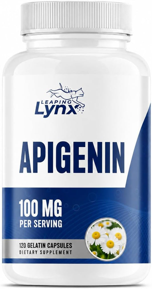 Leaping Lynx Apigenin 100 mg Per Serving (50 mg Per Capsule), 120 Capsules | 60 Day Supply | Sleep Support Supplement for Relaxation, Calm Mood & Healthy Aging | Marigold Extract | Non-GMO