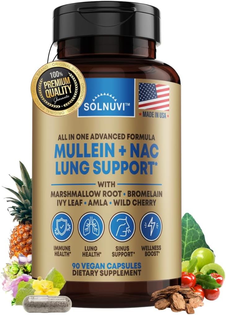 Mullein Leaf Extract & NAC Lung Detox Cleanse- N-Acetyl Cysteine, Marshmallow Root, Bromelain - Lung Health, Sinus, Mucus Removal Support Supplement for Smokers - 90 Capsules, Non-GMO, Gluten-Free
