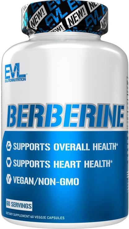 Evlution Nutrition Berberine - Supports Heart Health & Overall Health - 500mg Pure Berberine Per Serving - Vegan Formula - Non-GMO - Dietary Supplement - 60 Servings - 60 Veggie Capsules