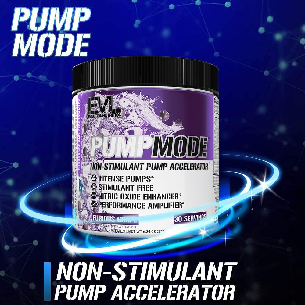 EVL PumpMode Nitric Oxide Supplement - Nitric Oxide Booster Pump Pre Workout Powder with Glycerol and Betaine for Muscle Recovery Growth and Endurance - Stim Free Pre Workout Drink (Unflavored)
