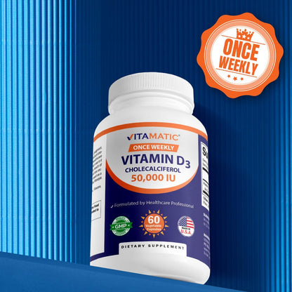 Vitamatic Vitamin D3 50,000 IU Once Weekly, 60 Veg Capsules, Made in USA | Supports Bone, Teeth & Immune Health*, Non GMO, Gluten Free