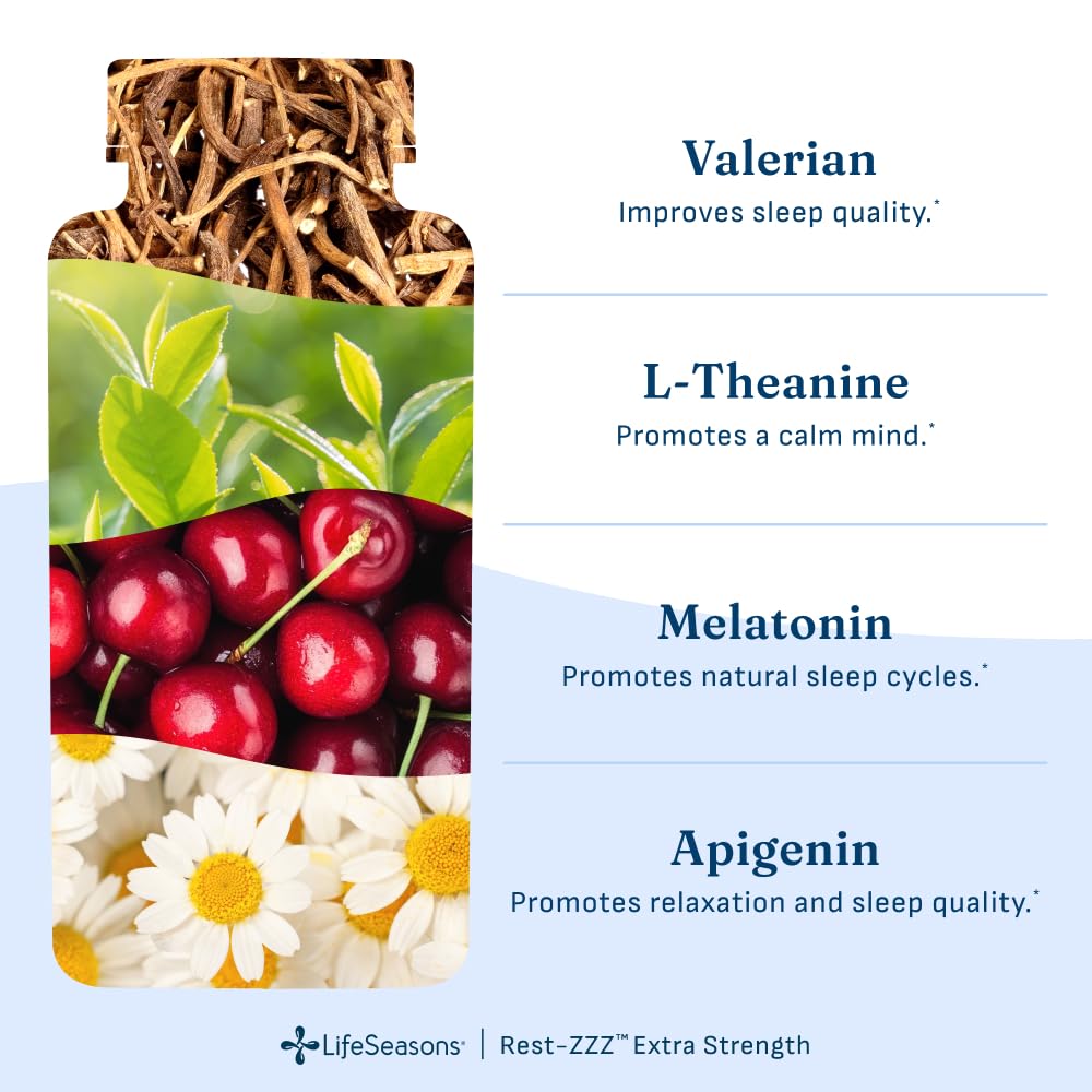LifeSeasons Rest-ZZZ - Natural Sleep Support Supplement - Fall Asleep & Stay Asleep - Calms Nervous System - Ease Muscle Tension & Restlessness - Low Dose Melatonin GABA & Chamomile - 60 Capsules