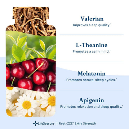 LifeSeasons Rest-ZZZ - Natural Sleep Support Supplement - Fall Asleep & Stay Asleep - Calms Nervous System - Ease Muscle Tension & Restlessness - Low Dose Melatonin GABA & Chamomile - 60 Capsules