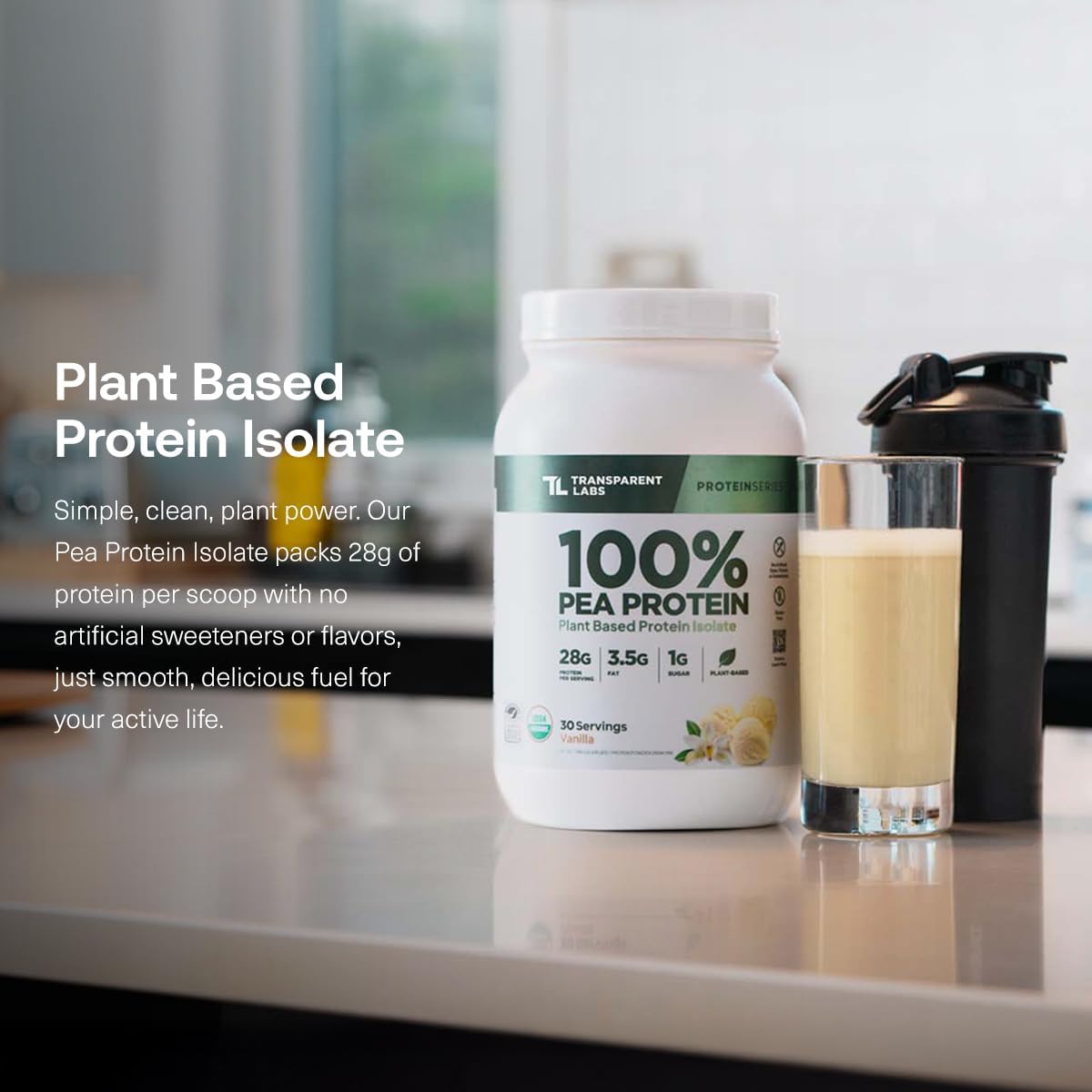 Transparent Labs 100% Pea Protein Powder - 28g Organic Plant Protein per Serving, Clean Pea Isolate Powder, USDA Organic, Vegan, Gluten-Free, Sugar-Free, Non-GMO - 30 Servings, Chocolate