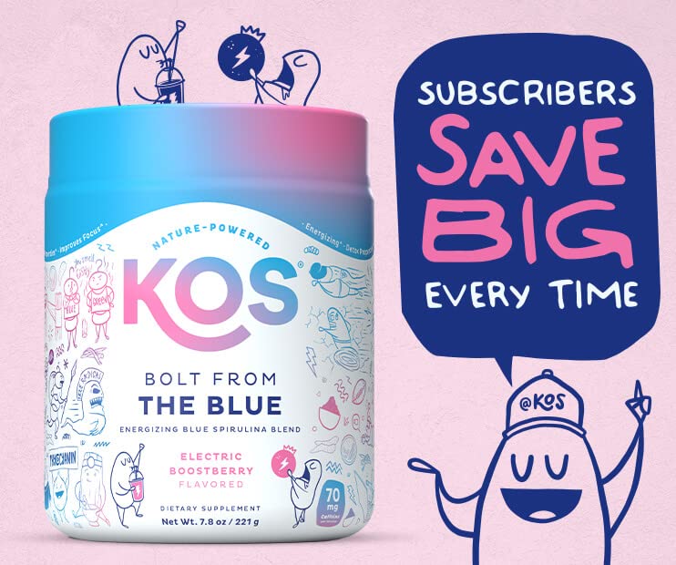 KOS USDA Organic Energizing Blue Spirulina Blend - 70 mg Organic Caffeine, B-Complex