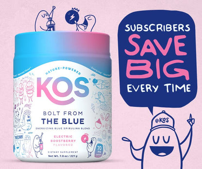 KOS USDA Organic Energizing Blue Spirulina Blend - 70 mg Organic Caffeine, B-Complex