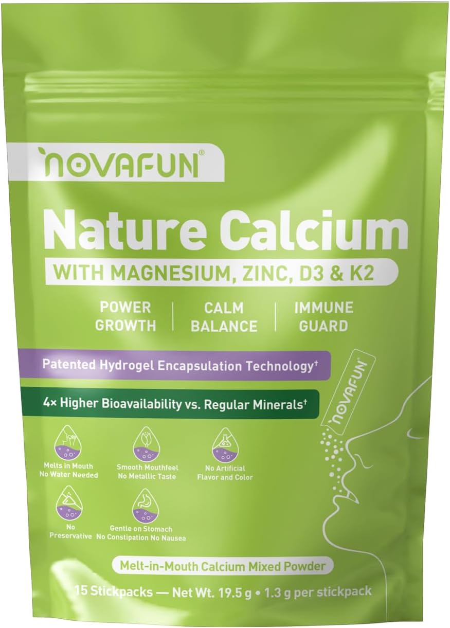 Milk Calcium Powder Supplement with Vitamin D3 & K2 MK7 – Hydrogel-Enhanced Absorption, Melt-in-Mouth Powder for Bone Strength, Gentle & Sugar-Free – 15 Stick Packs