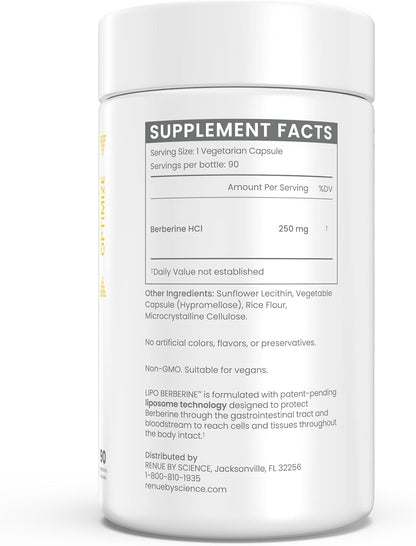Renue By Science Berberine | 90 Berberine Supplement Capsules - 250mg Berberine per Serving | Bioavailable Formula for Increased Absorption | Non-GMO & Allergen Free | Manufactured in the USA
