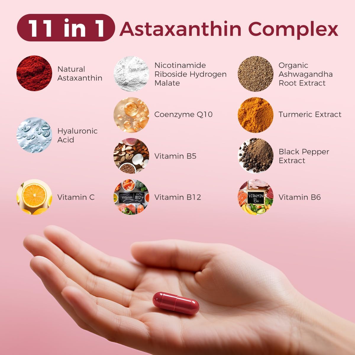 AiVital™ Astaxanthin 12mg, Natural Antioxidant Supplements from Microalgae | 11-in-1 Astaxanthin Complex for Energy, Skin & Eyes Support, Non-GMO, Gluten Free, 60 Capsules, 2-Month Supply