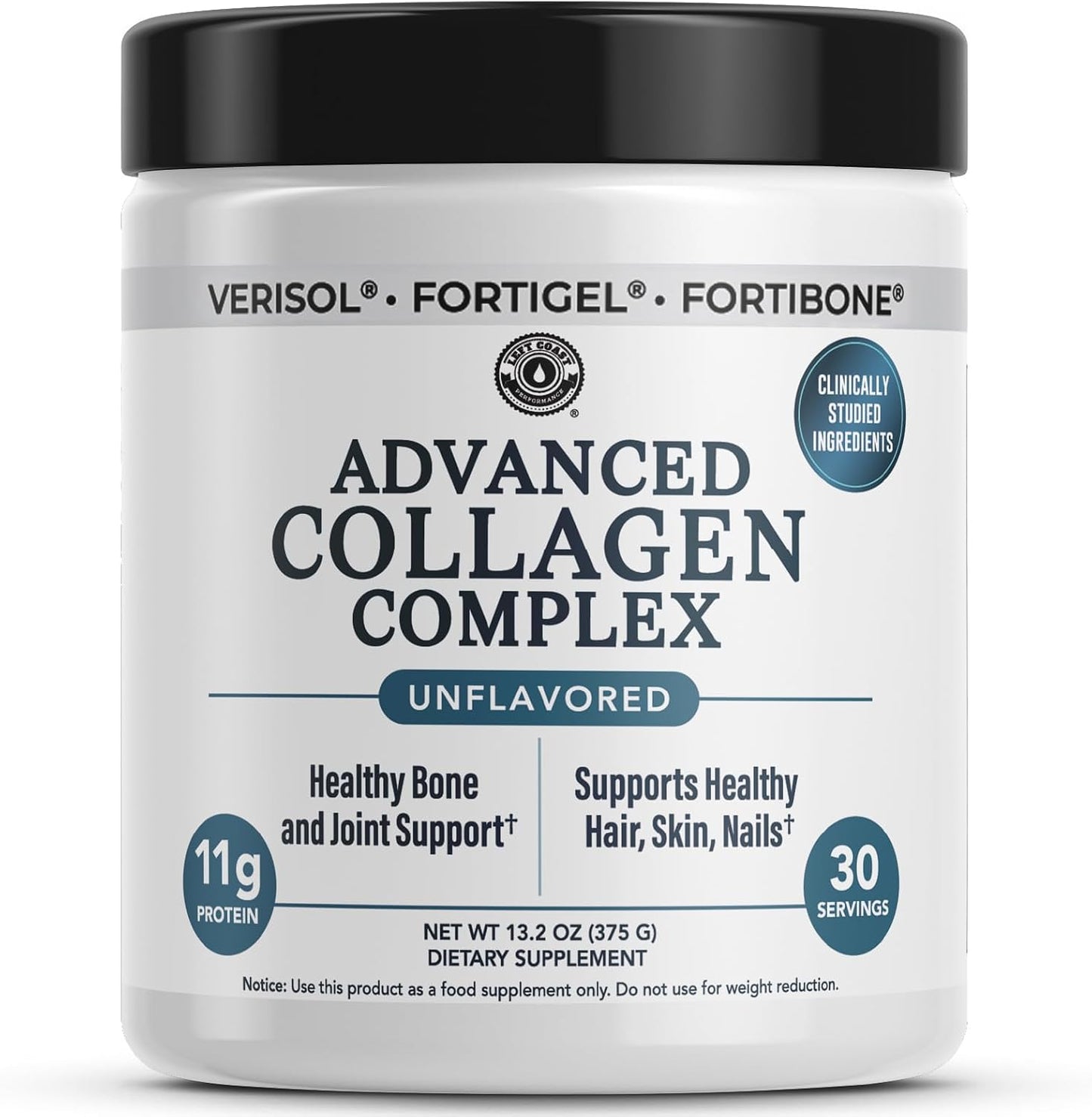 Advanced Collagen Complex Powder – VERISOL®, FORTIBONE®, & FORTIGEL® for Hair, Skin, Bone & Joint Support – Clinically Studied Ingredients – Grass-Fed Hydrolyzed Collagen Peptides – 30 Servings