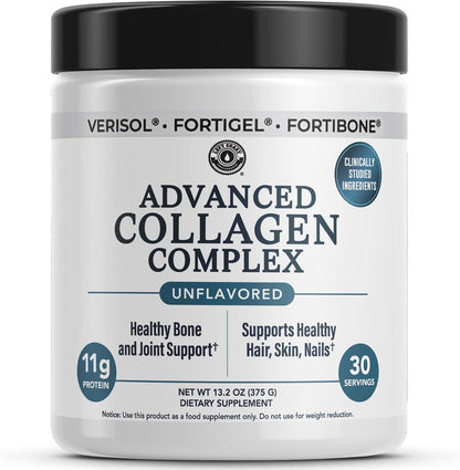Advanced Collagen Complex Powder – VERISOL®, FORTIBONE®, & FORTIGEL® for Hair, Skin, Bone & Joint Support – Clinically Studied Ingredients – Grass-Fed Hydrolyzed Collagen Peptides – 30 Servings