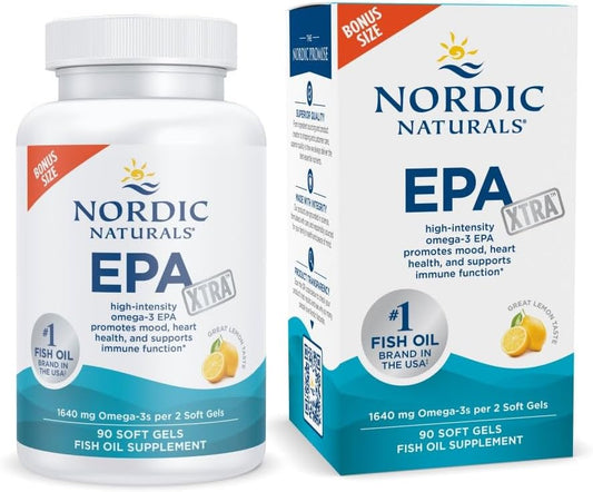 Nordic Naturals EPA Xtra, Lemon - 90 Soft Gels - 1640 mg Omega-3 - High-Intensity EPA Formula for Positive Mood, Heart Health & Healthy Immunity - Non-GMO - 45 Servings | Supports mood, heart & immune health. High-intensity EPA formula. Non-GMO. Lemon fla