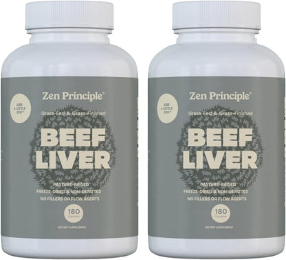 Zen Principle Ultra-Pure Desiccated Beef Liver, Grass-Fed & Finished New Zealand, No Hormones or GMOs, Natural Energy & Workout Support with Iron, Amino Acids & Vitamins. 360 Capsules.