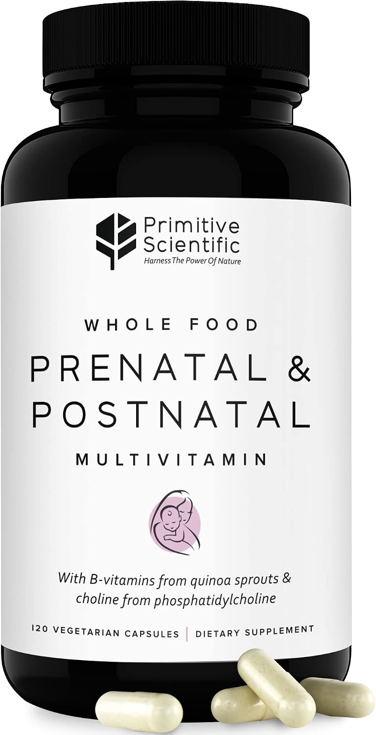 Primitive Scientific Prenatal and Postnatal Multivitamin for Women, with Vitamins A, B, C, D, E, Iodine, and Ginger for Mother & Baby Support, Non-GMO, Gluten-Free (120ct)
