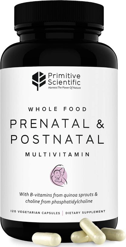 Primitive Scientific Prenatal and Postnatal Multivitamin for Women, with Vitamins A, B, C, D, E, Iodine, and Ginger for Mother & Baby Support, Non-GMO, Gluten-Free (120ct)