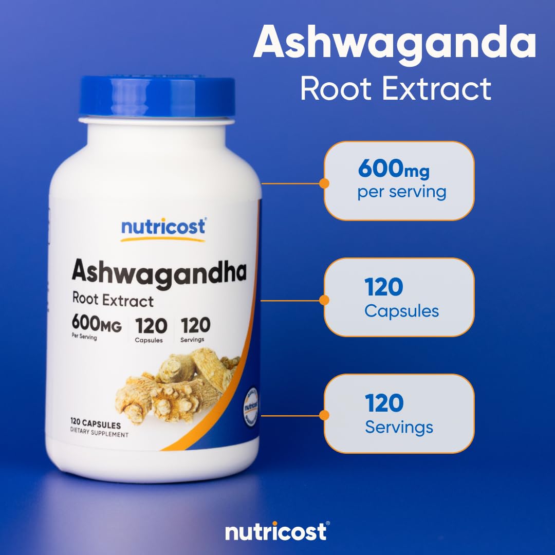Nutricost Ashwagandha Herbal Supplement 600mg, 120 Capsules | Vegetarian, Non-GMO, Gluten Free, Ashwagandha Root