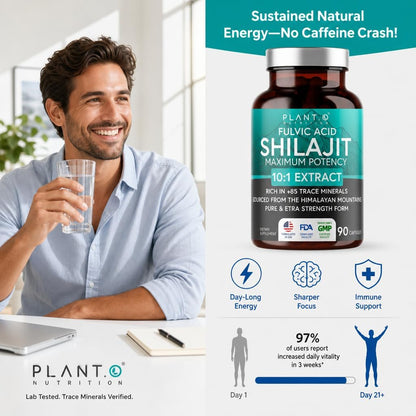 Natural Himalayan Shilajit Capsules - 10:1 Extract Maximum Potency | Fulvic Acid + 85 Trace Minerals | Energy Boost, Immune Support, Cognitive Function | 90 Veggie Pills for Men & Women