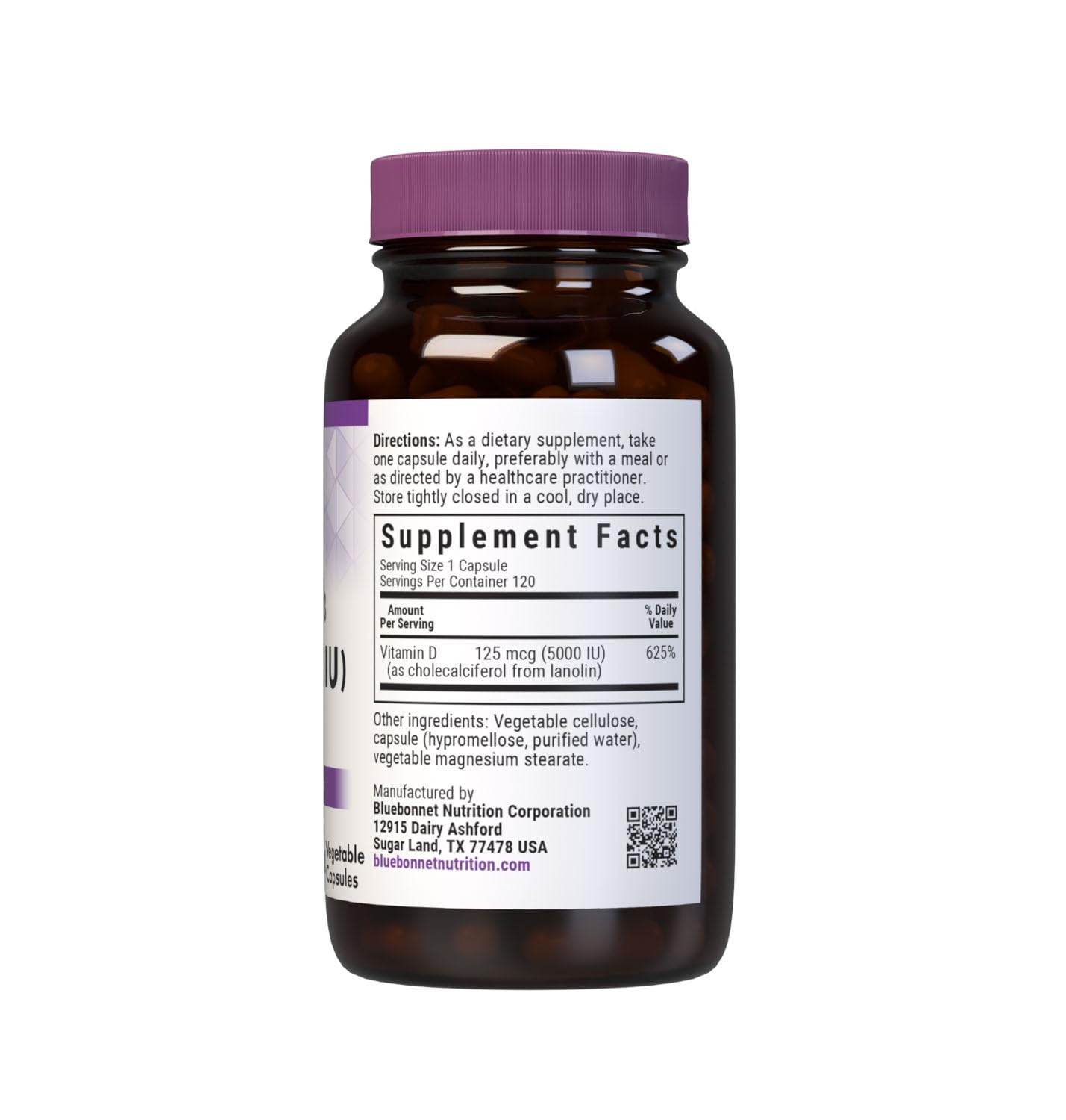 Bluebonnet Vitamin D3 5000 IU 125 mcg - Strong Bones & Immune Support Supplement for Women & Men* Soy-Free, Gluten-Free, Non-GMO, Vegetarian - Highly Absorbable Vitamin D - 120 Veggie Capsules