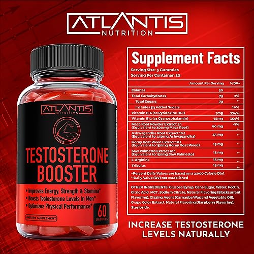 Testosterone Booster For Men Gummies - Enhances Strength & Stamina - Optimizes