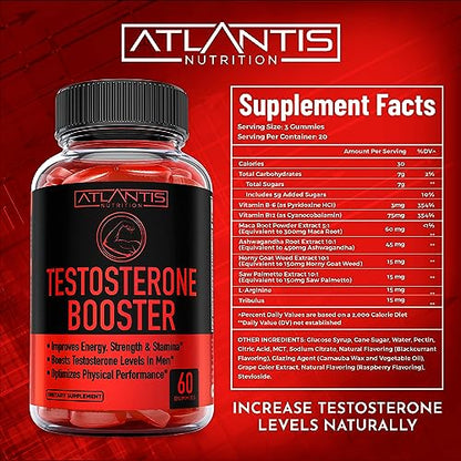 Testosterone Booster For Men Gummies - Enhances Strength & Stamina - Optimizes