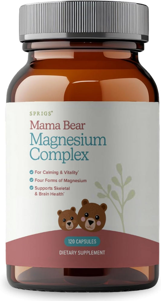 Mama Bear Magnesium Complex Supplement, 120 Capsules | 4 Forms - Glycinate, Citrate, L-Threonate & Elemental, Plus Nettles & Spinach Support Nutrition, Calm & Skeletal & Brain Health