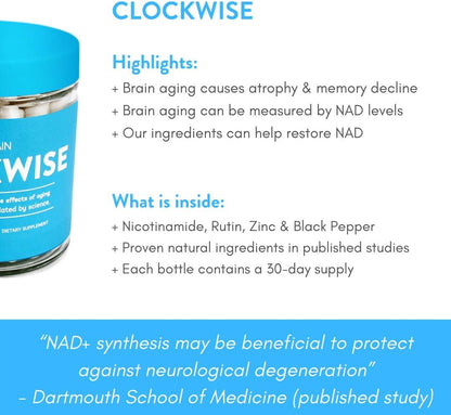 TruBrain Clockwise | Nicotinamide | NAD Booster | Increases Energy & Promotes Anti Aging | Cell Immunity