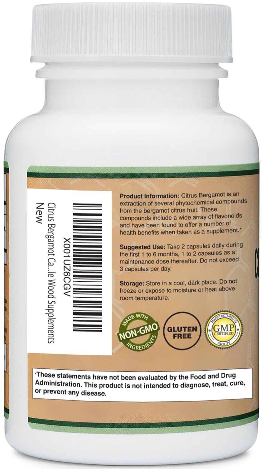 Citrus Bergamot Supplement - NSF Certified - Supports Healthy Cholesterol & Triglyceride Levels - 1000mg, 60 Capsules (Bergamonte Standardization) by Double Wood