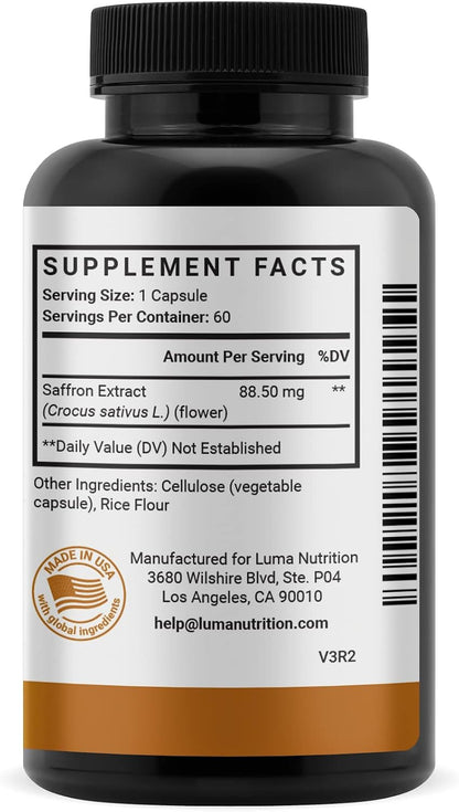 Luma Nutrition Saffron Supplement - Mood and Eye Support - 60 Capsules