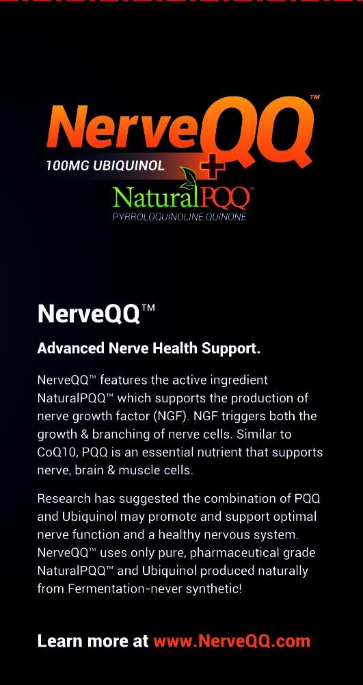 NerveQQ Ultra Advanced Formula Neuropathy Support - #1 Recommended Nerve Growth Factor (NGF) Health and Function. 100mg of Ubiquinol (QH) Plus Natural PQQ 20mg (Vegetarian Softgels)