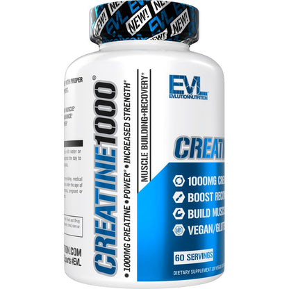 Evlution Nutrition Creatine Monohydrate Capsules - Pre and Post Workout Recovery Creatine Pills Men & Women's Muscle Gains Strength and Recovery - Vegan & Gluten Free, 500mg Per Capsule (60 Servings)
