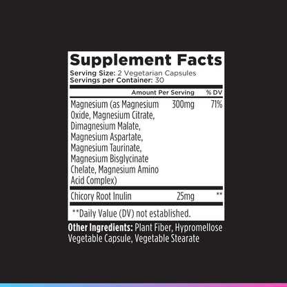 Livingood Daily Magnesium Supplement with Magnesium Glycinate, Citrate, Malate, Oxide, Aspartate, Amino Acid Complex and Chicory Root for Heart Health, Sleep and Muscle Support, 300mg, 60 Capsules