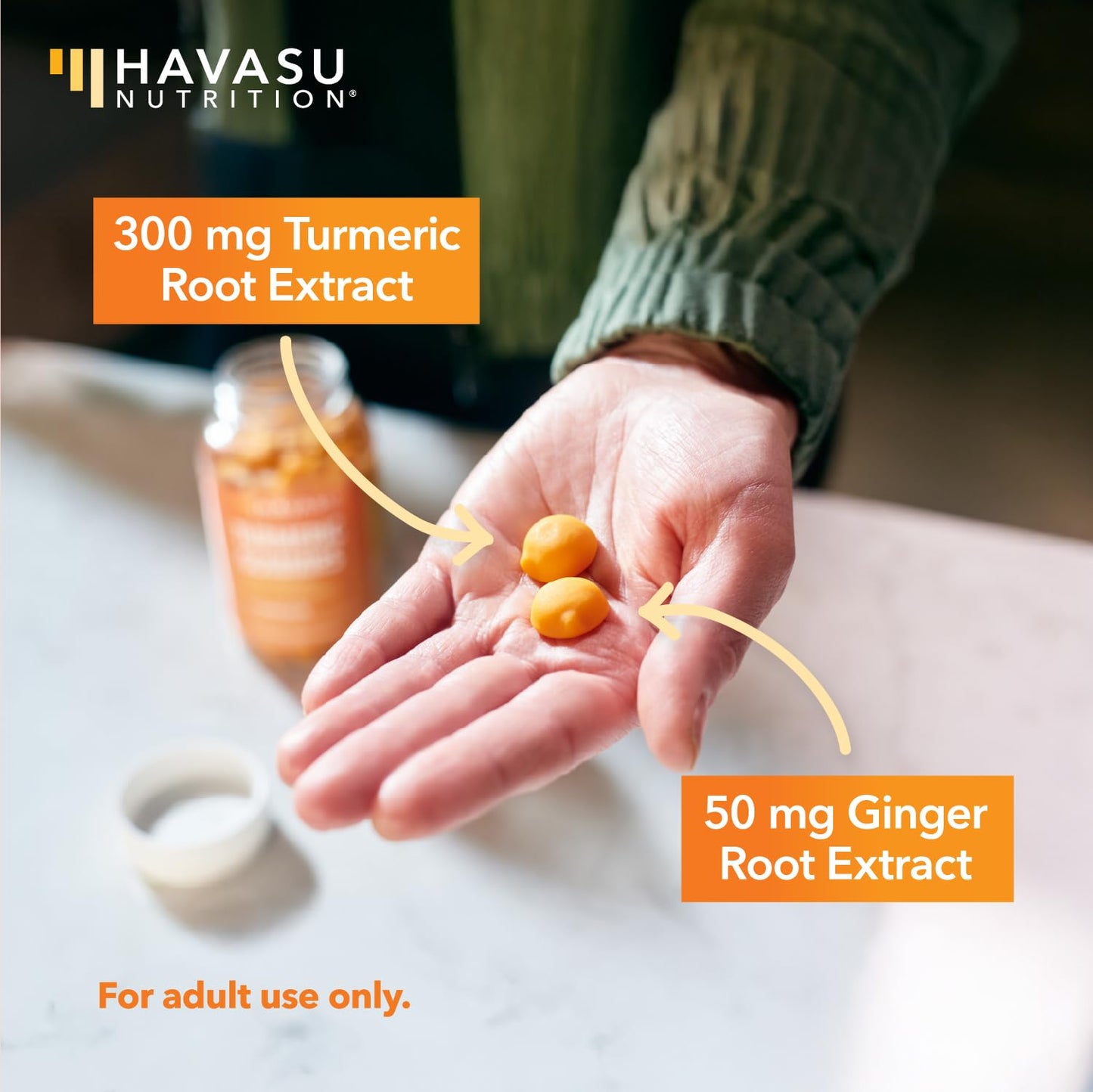Turmeric Gummies, Peach, 60ct, Digestive & Immune Support for Wellness | Turmeric Gummies with Ginger Root Extract, Digestive Health & Immune Support for Overall Wellness, 1 Month Supply