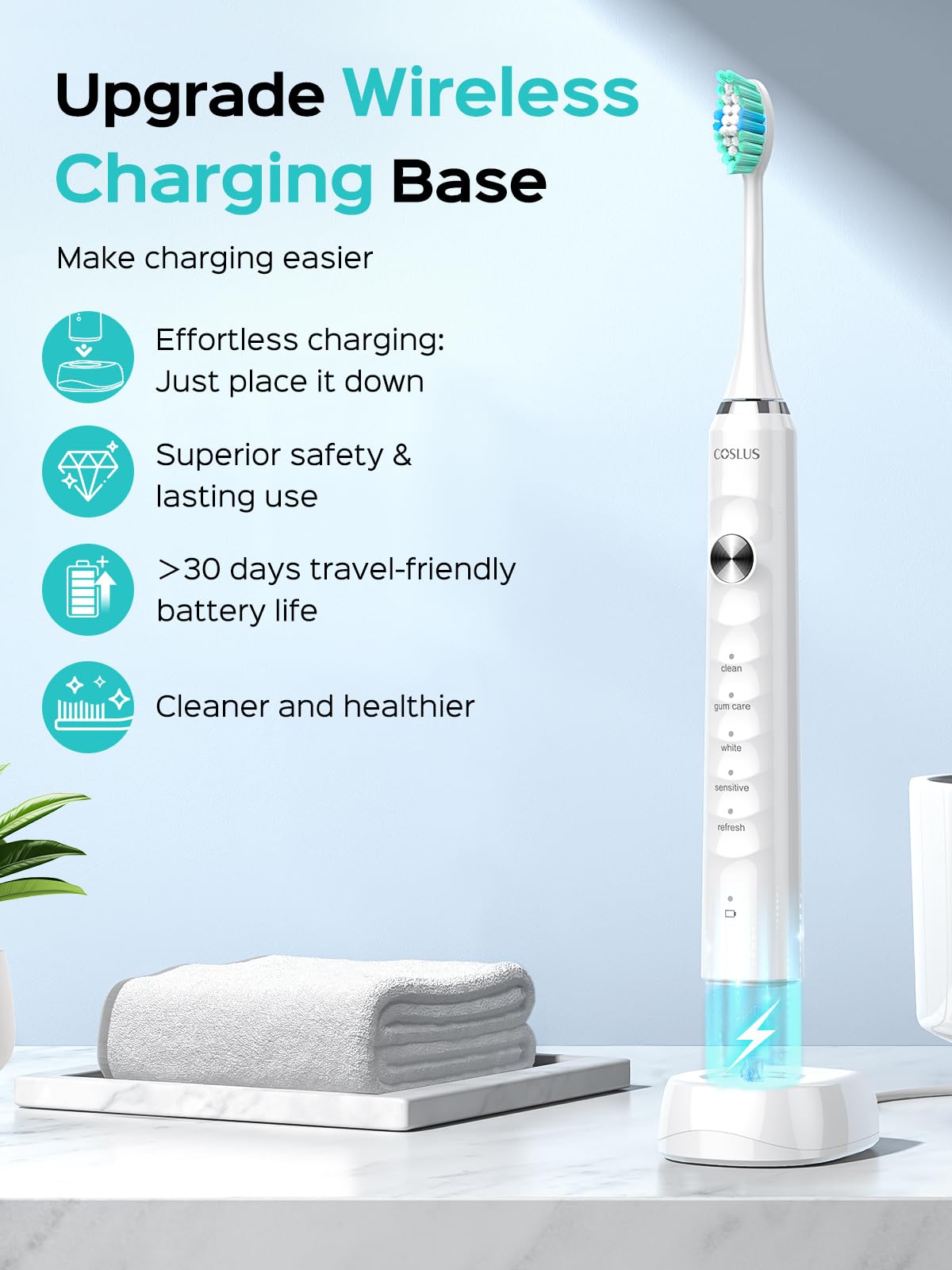 COSLUS C40 Sonic Electric Toothbrush for Adults & Family, Black, 1PC