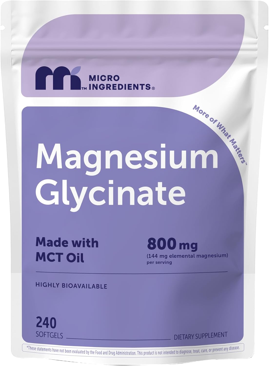 Micro Ingredients Magnesium Glycinate 800 mg Per Serving, 240 Softgels | Chelated Magnesium Supplement with MCT Oil | Non-GMO, Gluten Free, No Soy